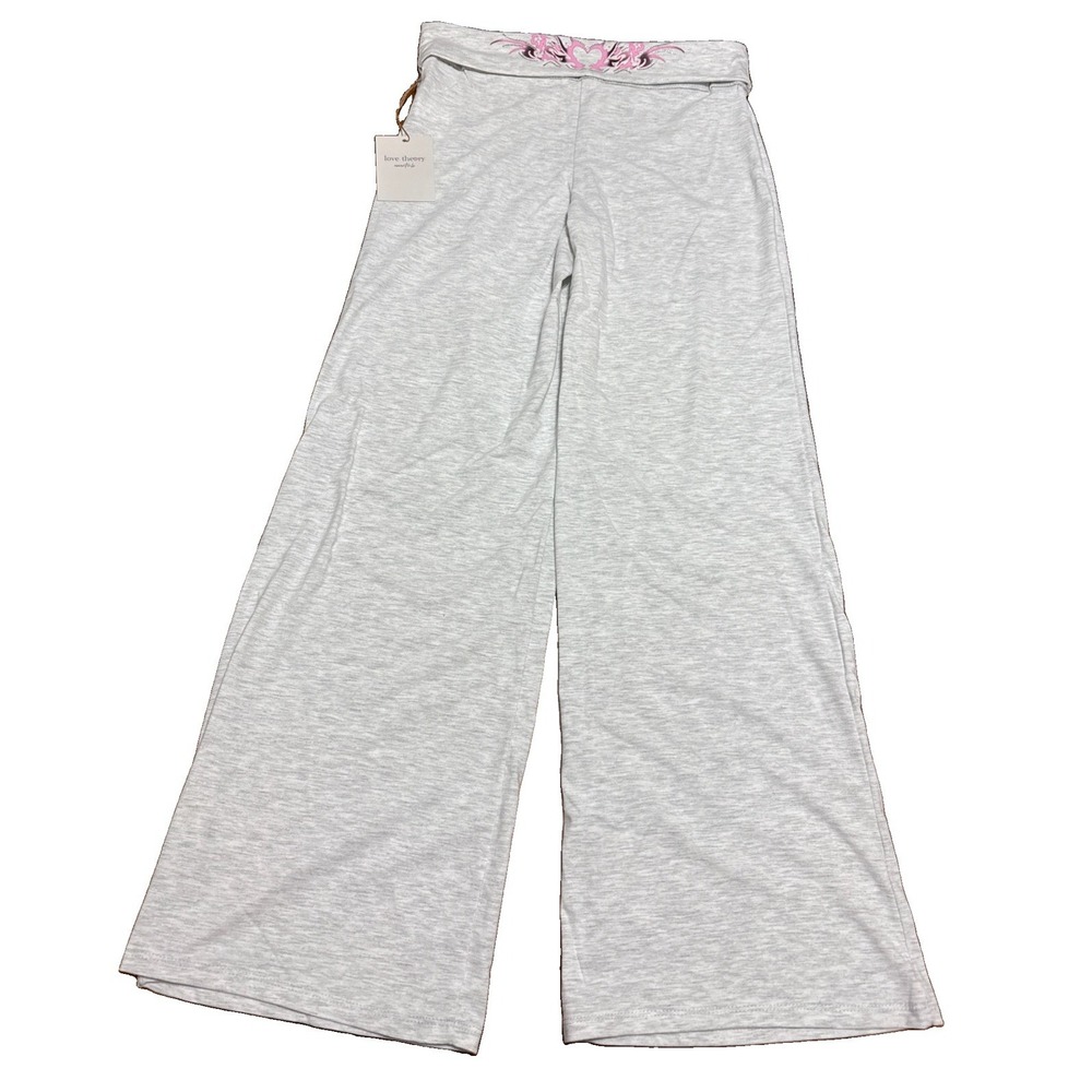 Love Theory ❤️ Grey  Wide Leg Sweat Lounge Pants L Stretch Fold Over NWT